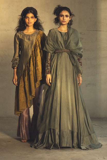 Sage 3D petal anarkali set