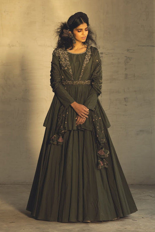 Olive rose anarkali set