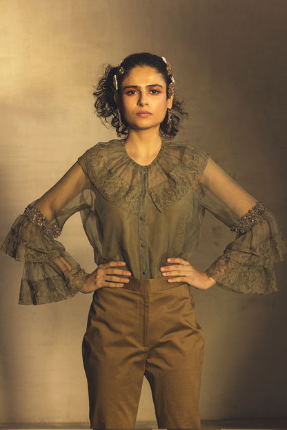 Olive victorian shirt with inner